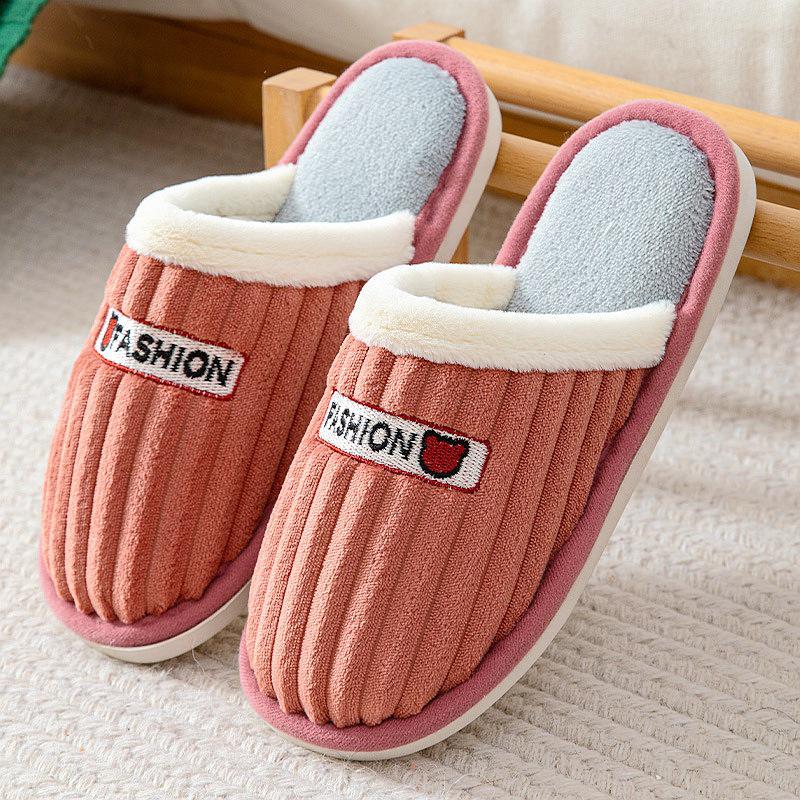 Женские теплые вышитые послеродовые тапочки - зимние хлопковые плюшевые для использования в помещении и на улице