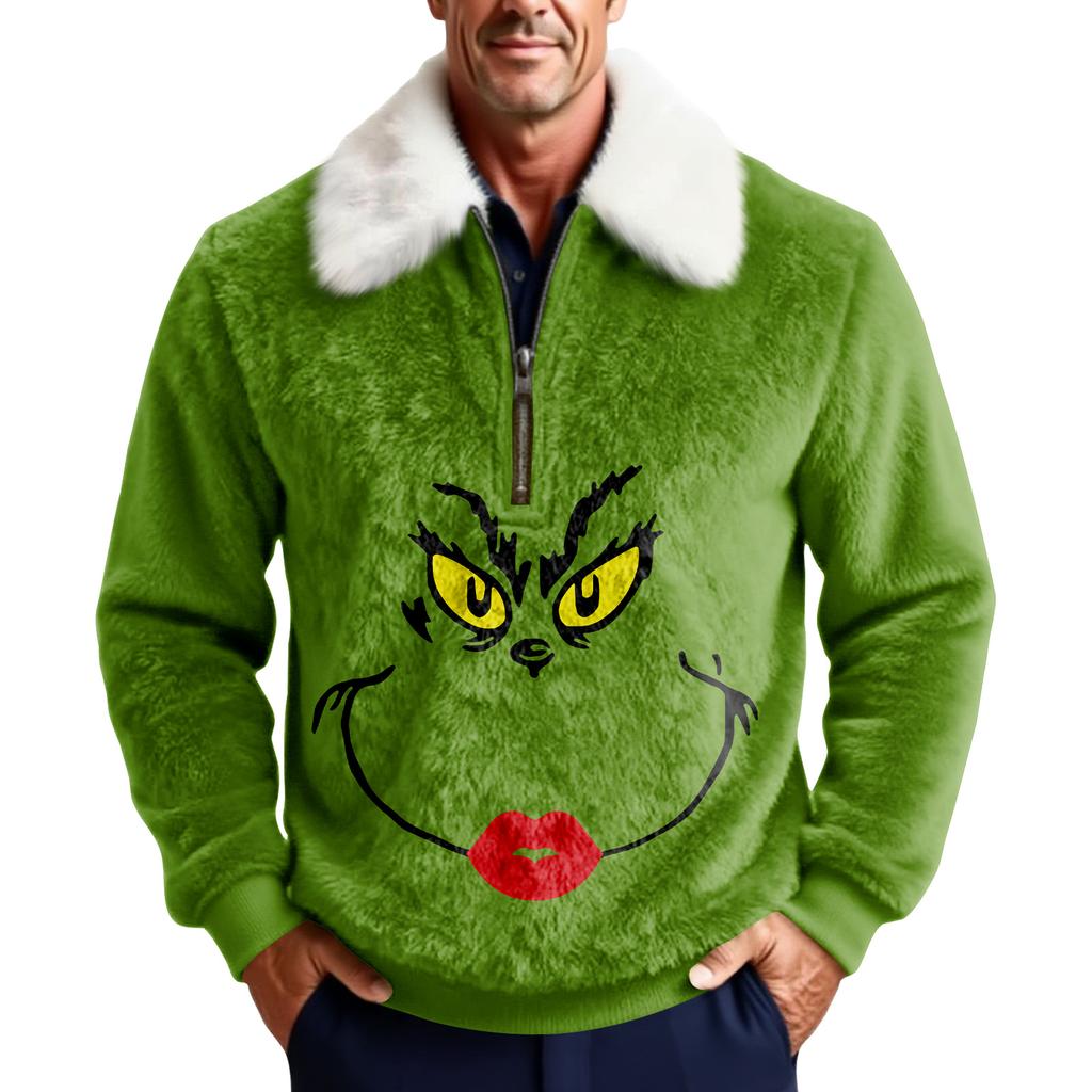 Мужской флисовый свитшот с рождественским принтом и воротником-стойкой