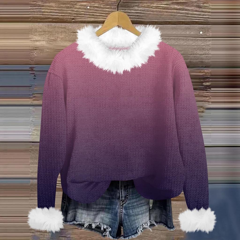 Свитшоты для женщин Вязаный свитер Милая рубашка Осенний круглый вырез Пуловер с меховым воротником Топы