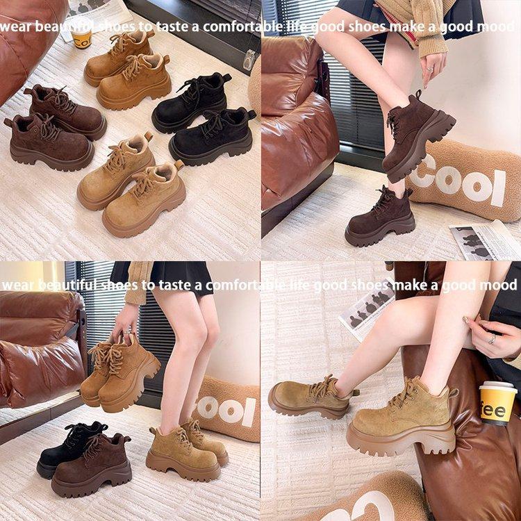 Женские ботинки Мартин на толстой подошве 2025 новые осенне-зимние увеличивающие рост ботинки Майярдового цвета ревеня, популярные уличные альпинистские короткие ботинки