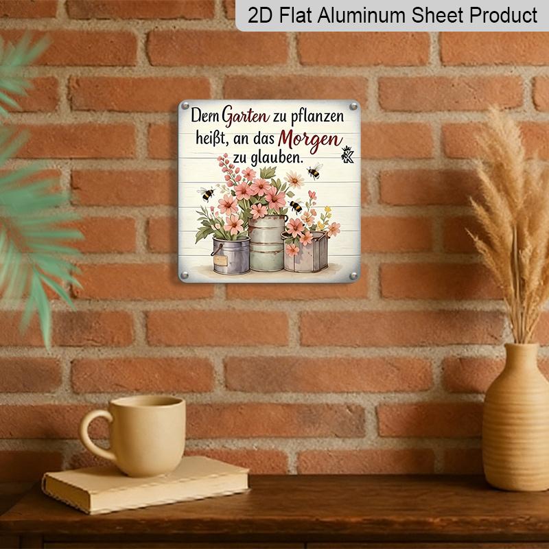 2D Flat, 1pc, Vintage Metal Plaque, Decorative Plaques and Ornaments, Healing Garden Theme, Pastoral Life Quotes, Garden, Porch, Bedroom, Balcony