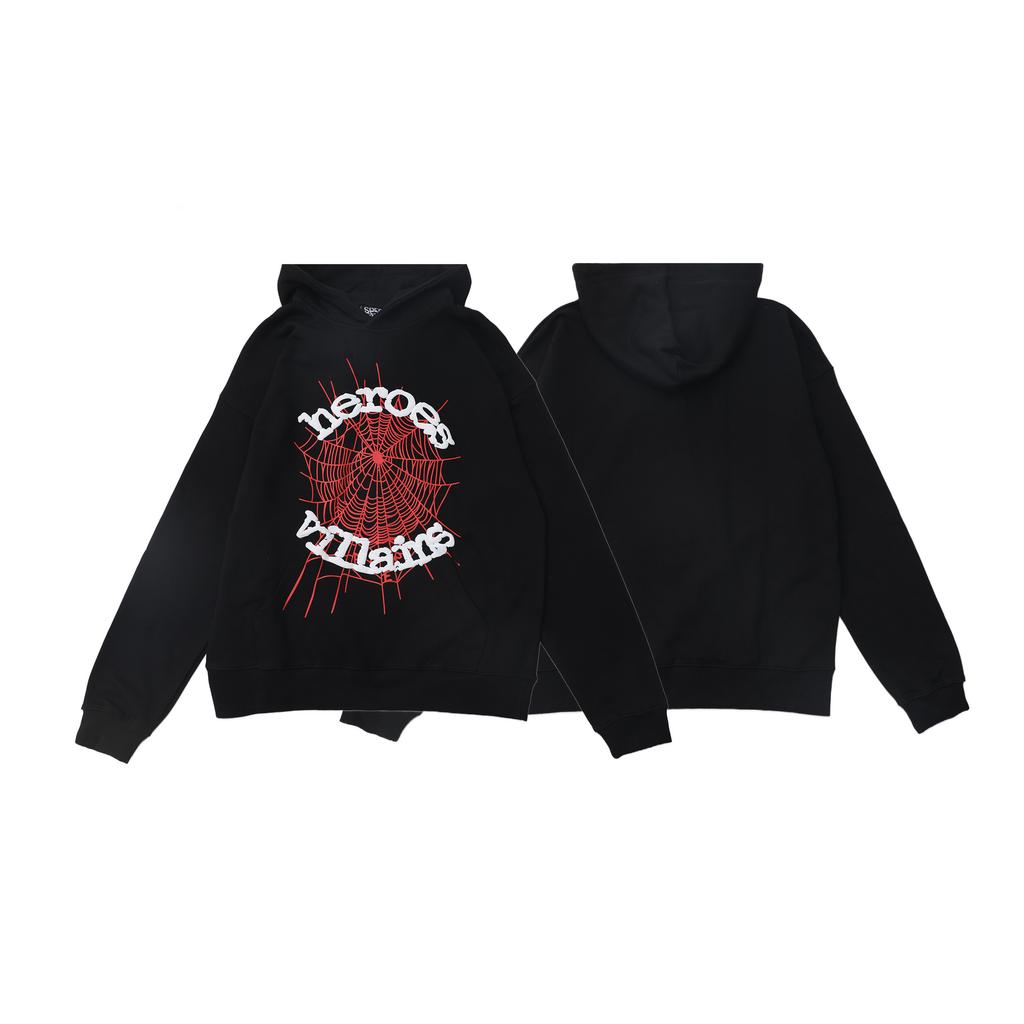 American niche sweater men's and women's same versatile loose classic big spider web letter printing pullover hoodie