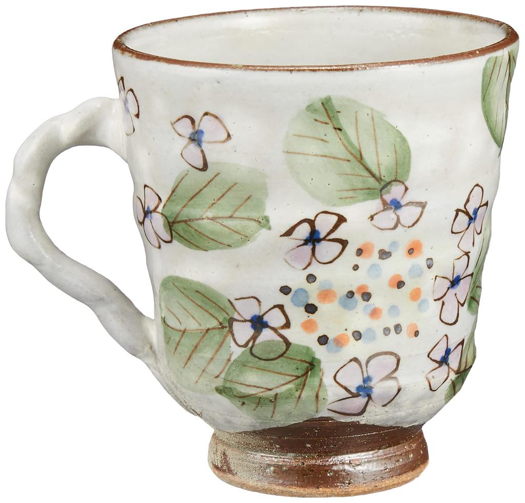 Керамическая кружка Kutani Ware Ikuyama Kiln, чашка 8 x 9 см. Takako Higashi. Сезонные цветы. Летняя гортензия. Сделано в Японии. 32K24S5B. Прибл.