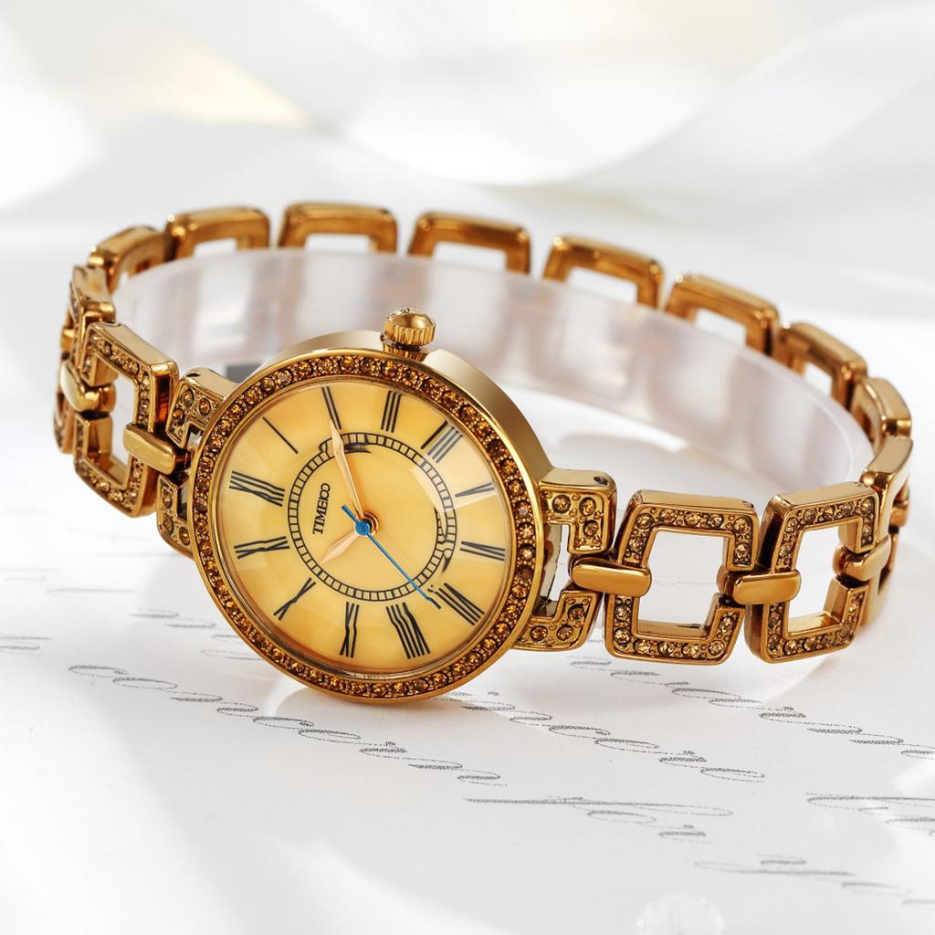 Time100 Watch with Faceted Diamond Classic Roman Seashell and W50220L Women's Crystal, Numerals, Dial, Diamonds,