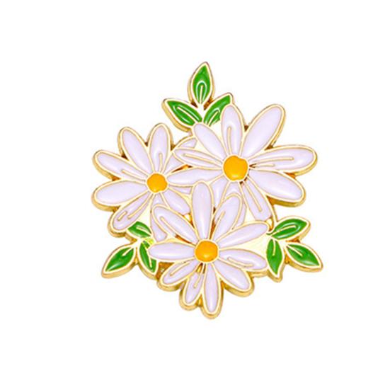 Брошь Яркий Цвет Пион Цветок Листья Форма Значок Украшение Одежды Свитера Шляпы Сумки Аксессуар