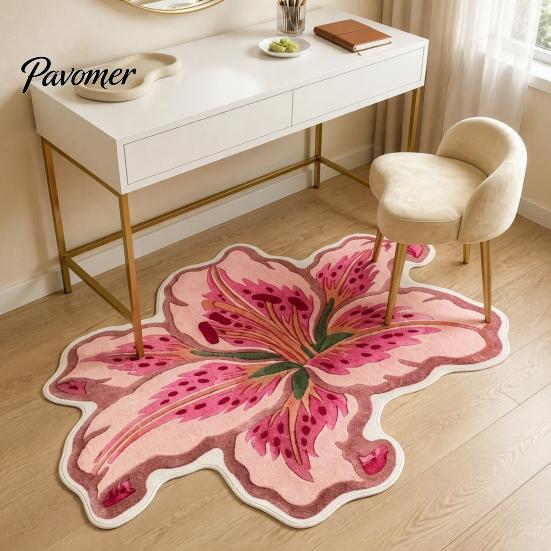 Decorative Lily Shape Rug Floor Mat, Absorbent Velvet for Bathroom And Entrance, Non-slip Safe Elderly Kids Flower Bedroom Dressing Table, Soft