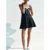Spring and Summer New Women's Clothing Ins Style Straight Collar Sleeveless Bows Laminated Sling Dress 3152394