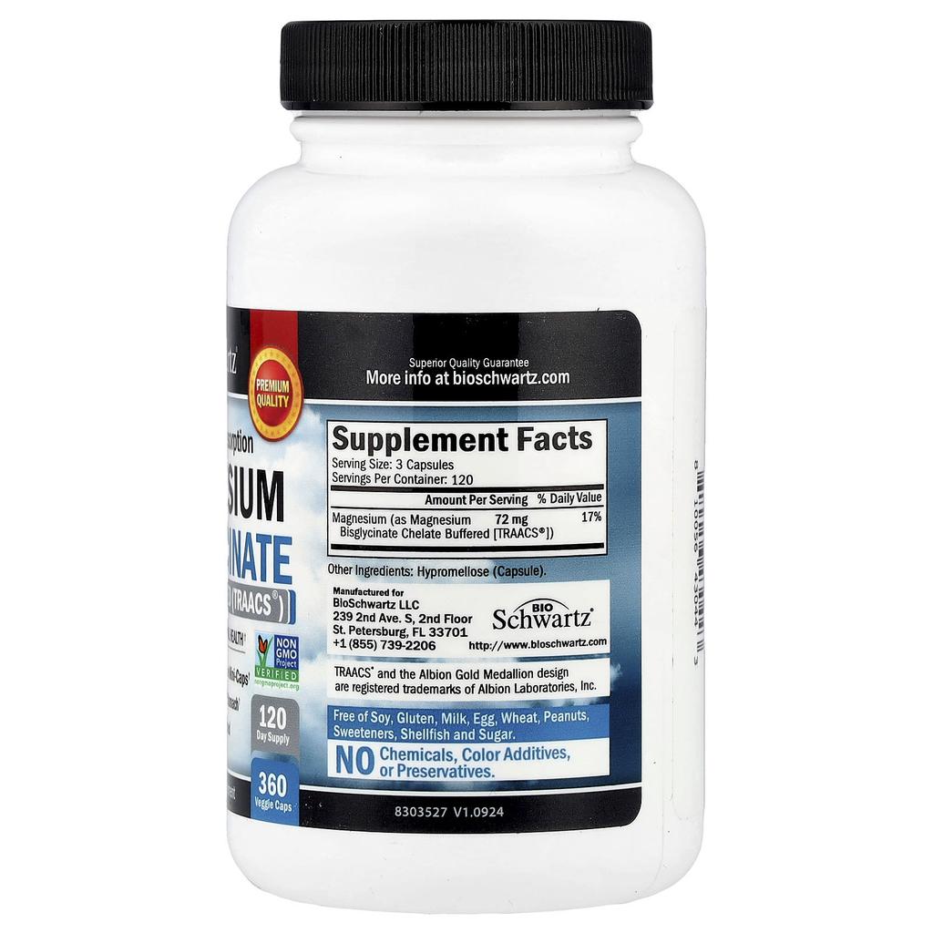 Maximum Absorption Magnesium Bisglycinate Veggie Capsules 360