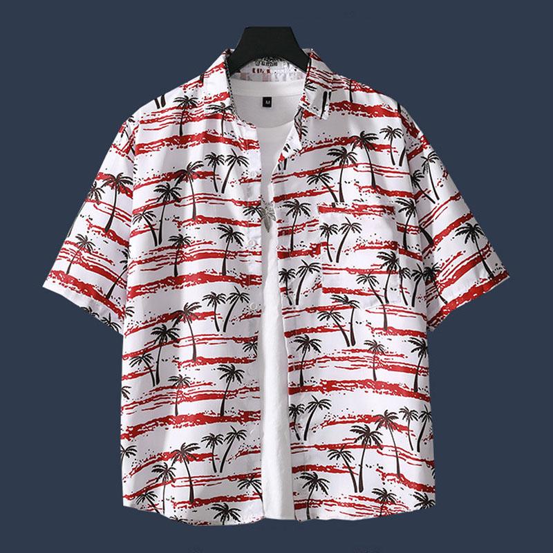 Пляжные футболки Гавайская рубашка Футболки с коротким рукавом Большие размеры Верхняя рубашка Повседневные принты Нижнее белье Кардиган на пуговицах Мужская одежда Лето