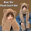Earmuffs Bear Ear Plush Beanie Thickened Fleece Scarves Hat Cute Plush Scarf Hat Gloves  Ladies
