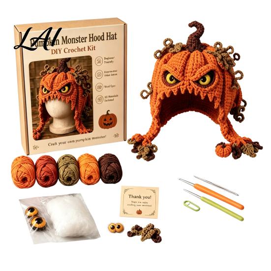 Easy Step by Tutorial Highland Cow Hat Crochet Kit Halloween Pumpkin Spider Hood Kit DIY Handmade Craft for Adults Teens Theme Project