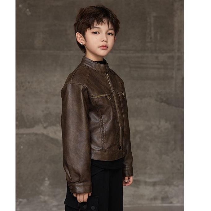 2025 Korean Style Toddler Leather Jacket - Fashionable Spring & Autumn Outerwear for Boys & Girls