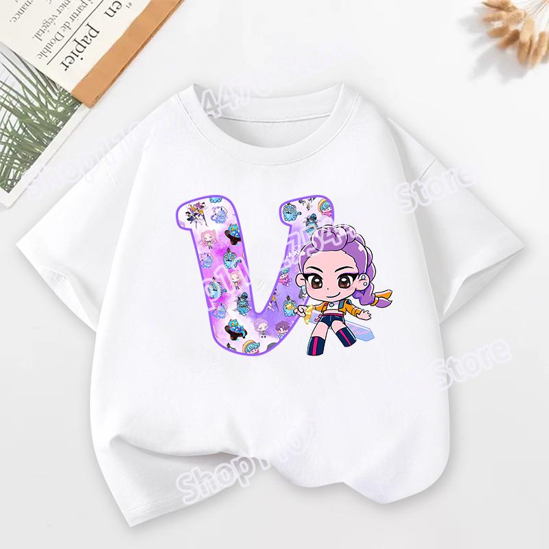 K-pop Охотники на демонов Детская футболка с коротким рукавом Мультяшный принт Руми Мира Зои от A до Z Хлопковые топы Каваи Летние повседневные футболки Детские подарки