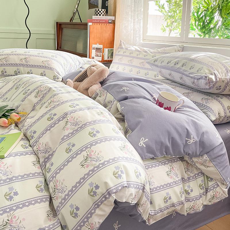 Комплект из четырех предметов из хлопка, кровать из чистого хлопка, пододеяльник, простыня, комплект из трех предметов для спальни, постельное белье