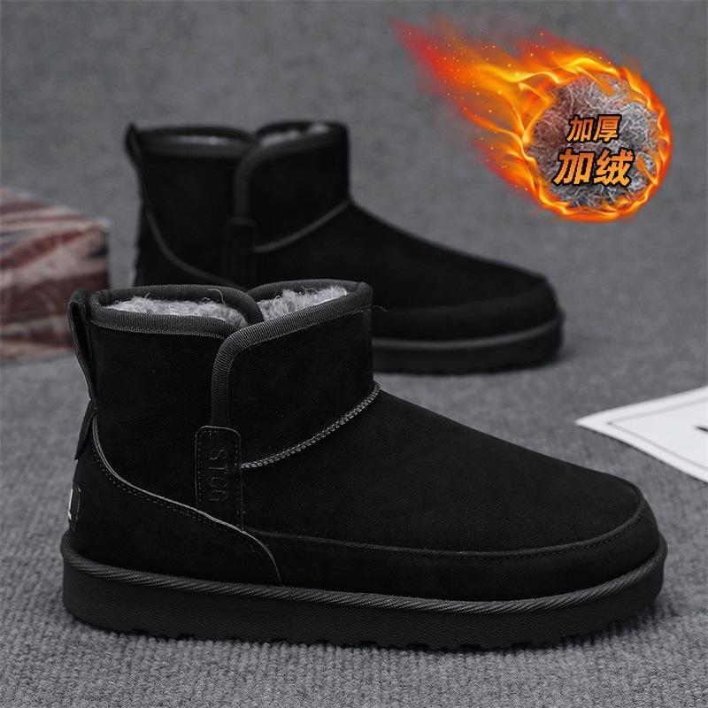 Зимняя новая обувь для мужчин, меховые сапоги, модная замшевая кожа, теплая плюшевая повседневная обувь, зимние сапоги для улицы
