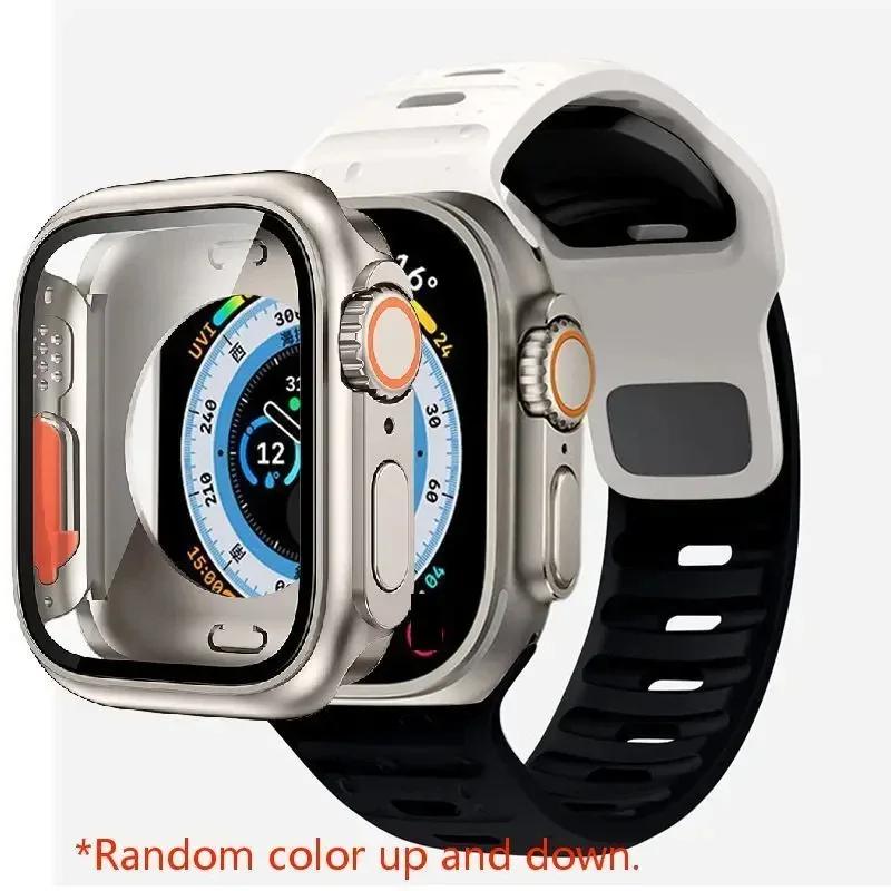 Чехол+Ремешок Для Apple Watch Ремешок 45мм 44мм 41 42 46мм Умный Силиконовый Браслет Iwatch Серия 5 6 Se 7 8 9 10 Заменить на Ультра Чехол