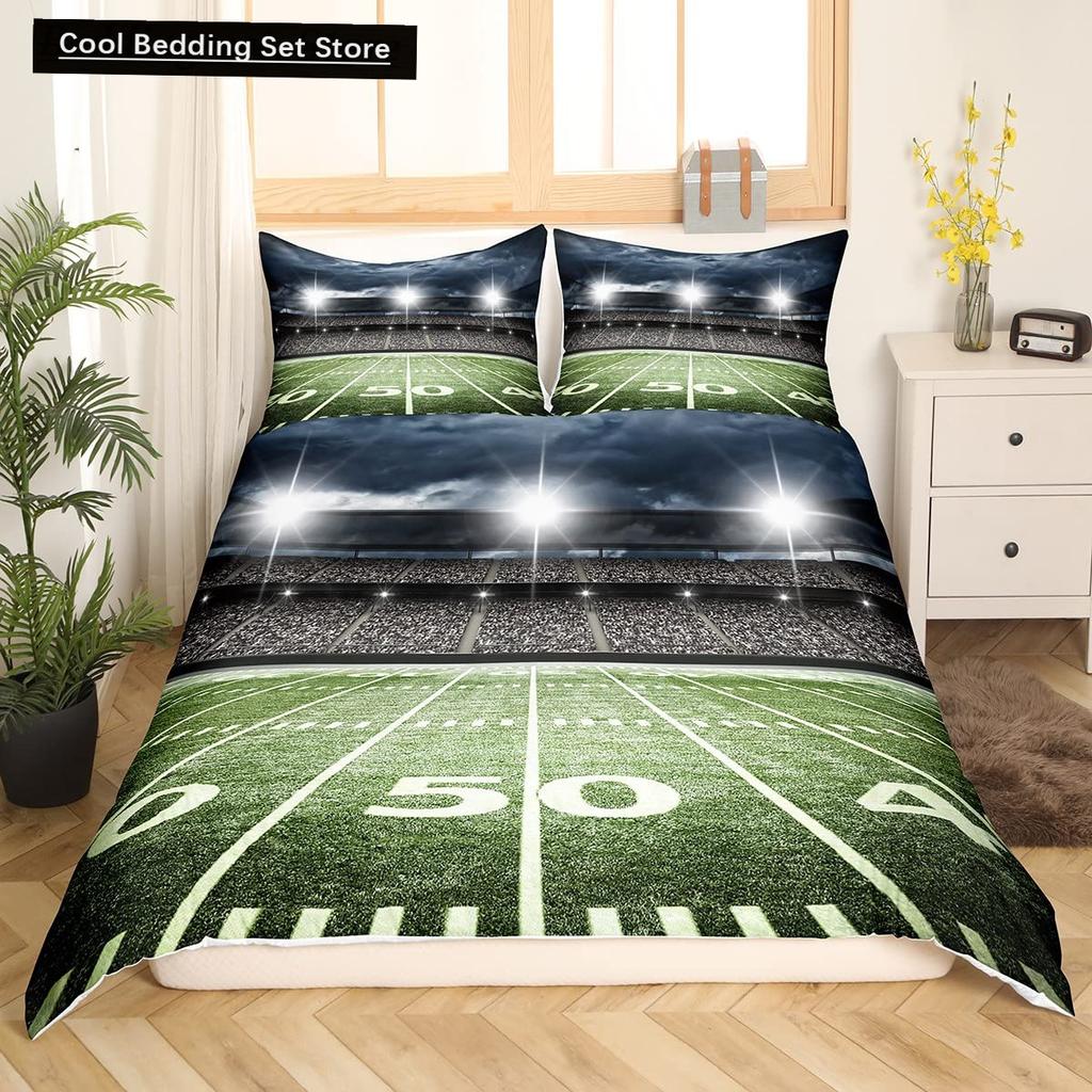 Зеленый футбольное поле King Queen пододеяльник футбольное поле одеяло покрывало мальчики мужчины спортивные игры комплект постельного белья полиэстер пододеяльник