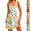Women's Casual V Neck Floral Print Dress With Pockets Beach Dress