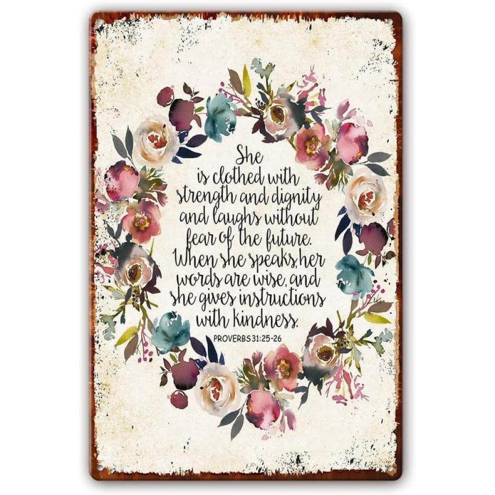 Floral Wreath Proverbs Inspirational Quote Metal Tin Sign