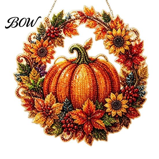 Clear Pattern Ornament Fall Pumpkin Sunflower Wreath Hanging Decor, Acrylic Hand Painted Elegant Holiday Window Ornament, Thanksgiving