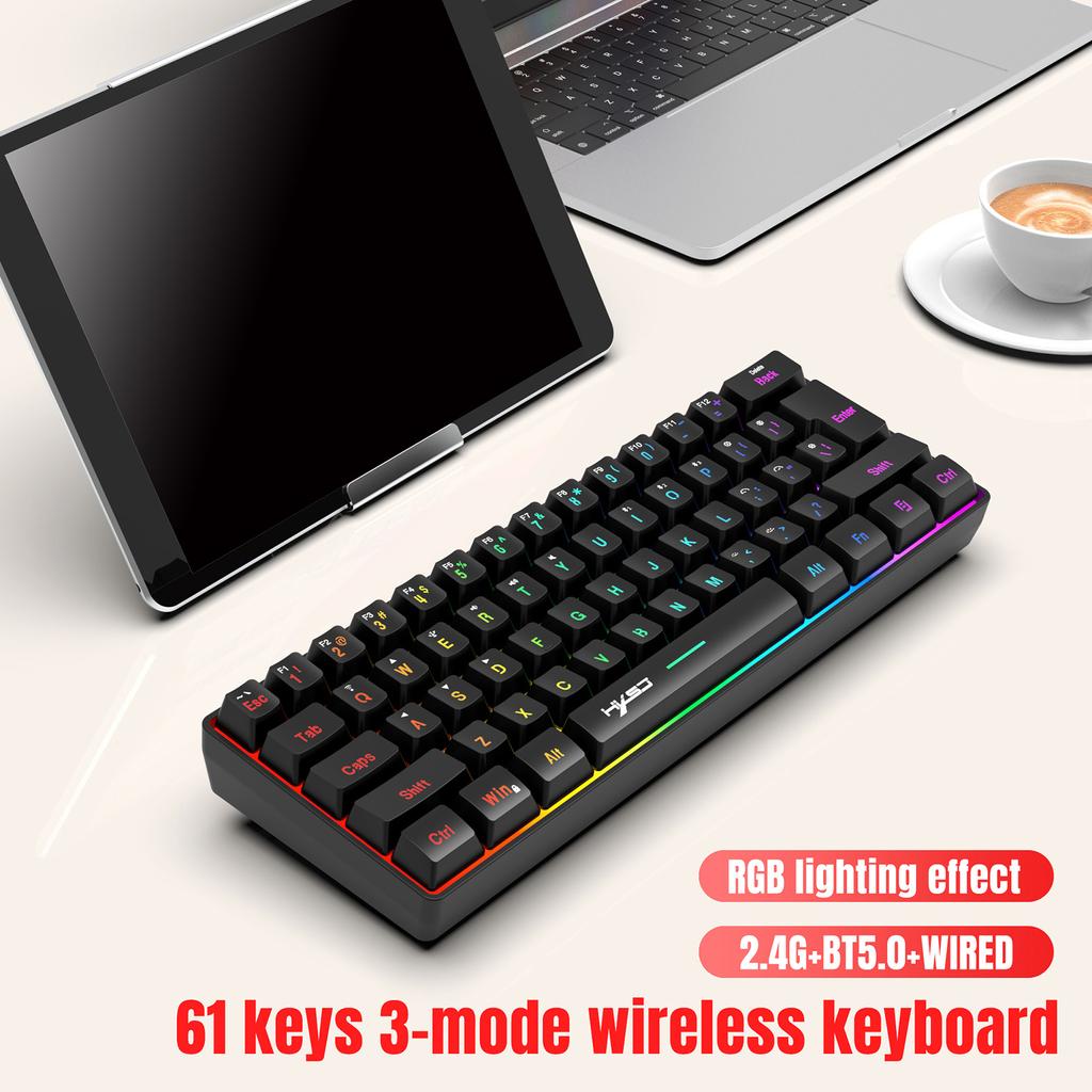 HXSJ L500 Трехрежимная беспроводная компактная мембранная клавиатура с 61 клавишей Мини-клавиатура RGB Полноцветная подсветка