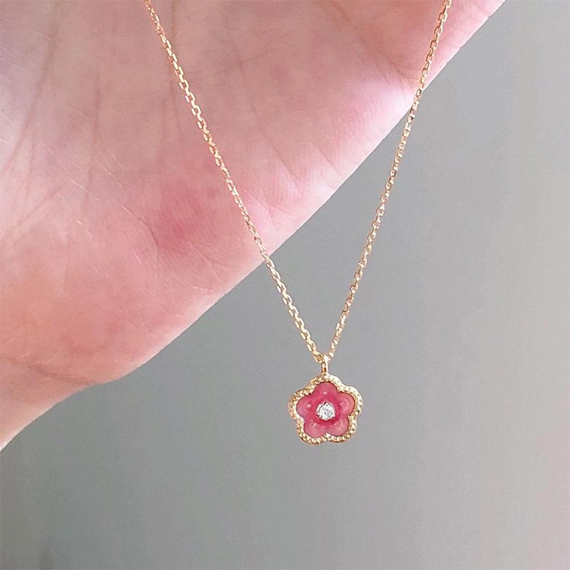 Peach Blossom Necklace Pink Flower Pendant Sweet Cute Collar Chain Shiny Zircon Clavicle Chain For Women  Jewelry Gift