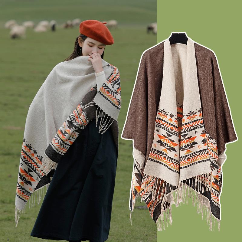 Ethnic Style Shawl Summer Outer Wear Women's Large Shawl Cape Cloak High-end Knitted Scarf