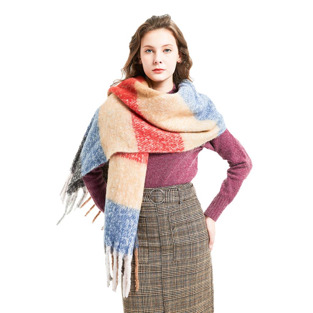 Осенне-зимний толстый клетчатый шарф с кисточками, шаль