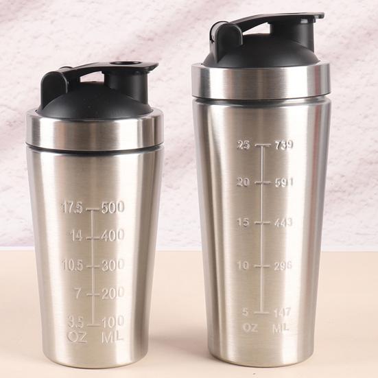 Чашка-шейкер для протеина из нержавеющей стали, бутылка для шейков для фитнеса в зале, 500 мл/750 мл, портативная