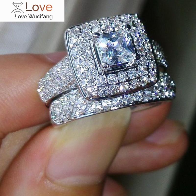 Luxury Fashion Wedding Rings for Women 2Pcs/Sets Full Shiny Tiny CZ Jewelry for Engagement High-quality Accessories Gift