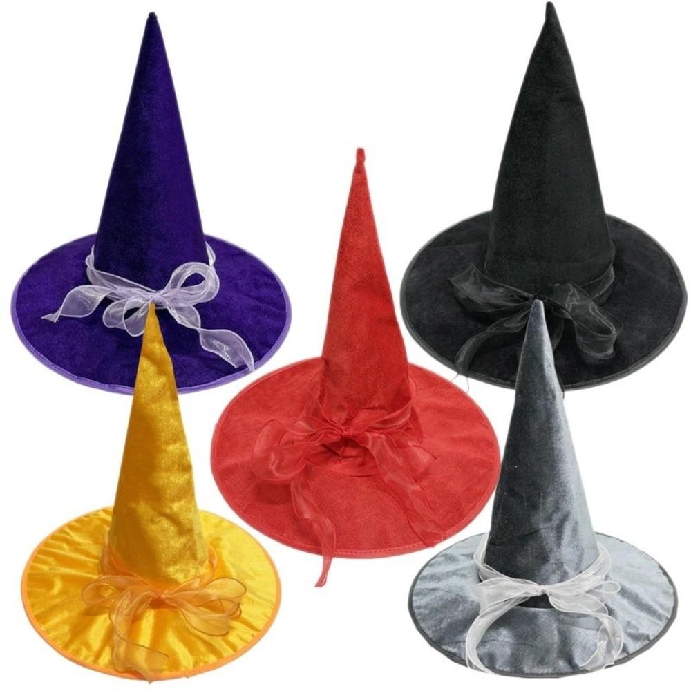with Lace Velvet Dark Witch Hat Wide Brim Pointed Mage Hat Halloween Decor Hat Masquerades