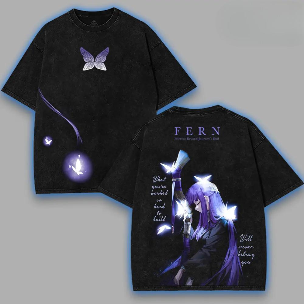 Anime Frieren Tshirt Men Women Clothing Gothic Yk Vintage Washed Oversized T Shirt Summer Short Sleeve Cotton Tees Tops