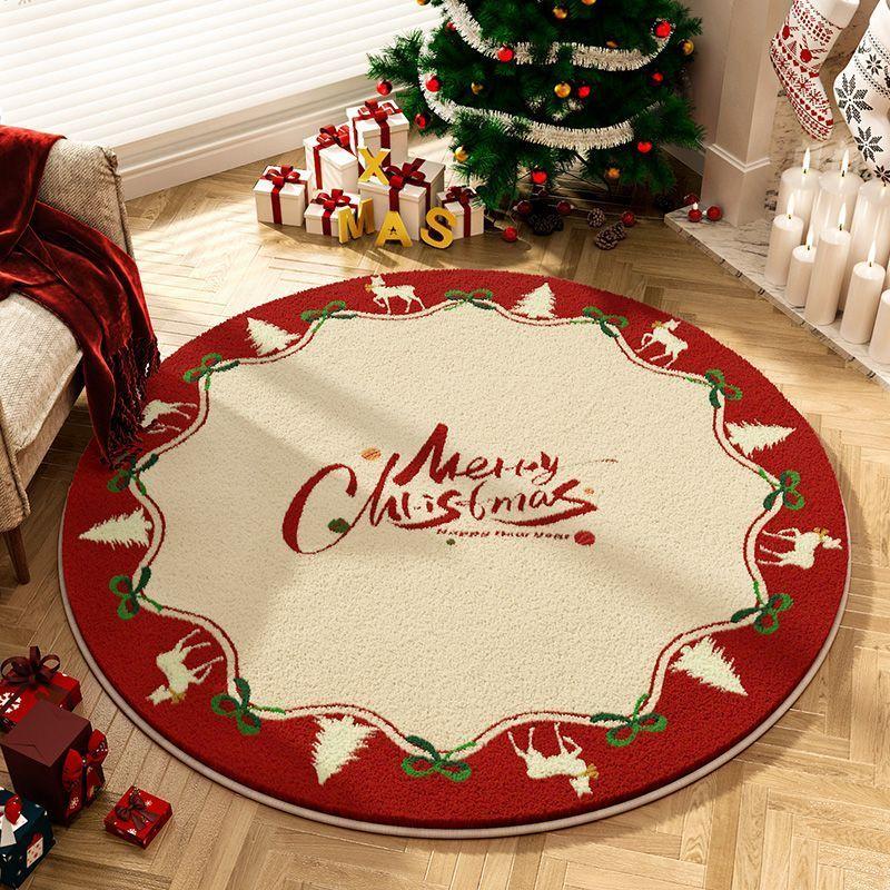Christmas Imitation Cashmere Carpet Home Living Room Bedroom Atmosphere Christmas Decoration Red Christmas Tree Base Floor Mat