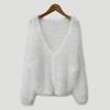 Korean Chic Retro V-Neck Faux Mink Fur Sweater Cardigan - Long-Sleeved, Loose-Fit Women's Knitwear