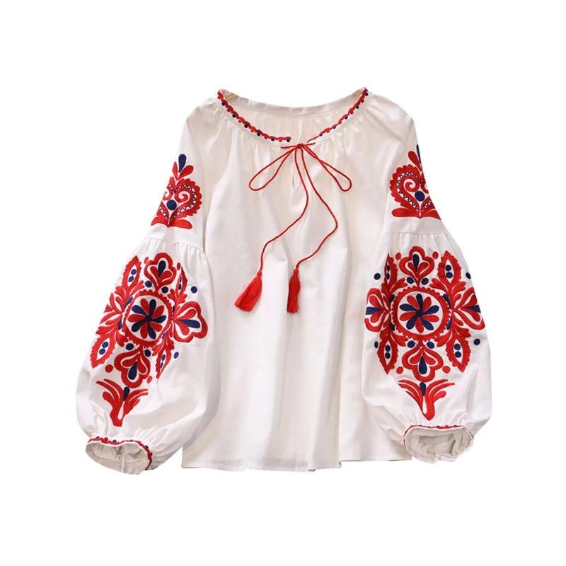 Милый стиль, женские пуловеры, рубашки с вышивкой, лоскутная повязка, v-образный вырез, рукав-фонарик, весна-лето 2024, новая блузка SN0452