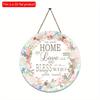 2D Flat 20*20cm1pc Home Love and Bless Simple Artistic Style Pink Garland Round Hanging Wooden Home Decoration, Light Pink Beatiful Flowers Print Wood