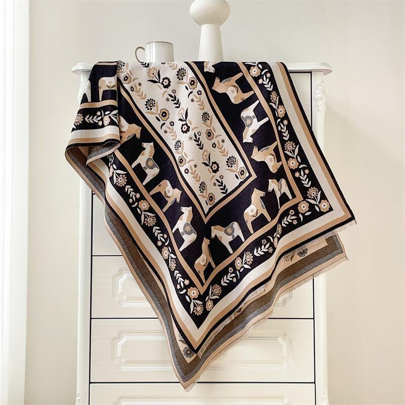 Women S European Style Pony Pattern Thick Warm Versatile Casual Neck Scarf