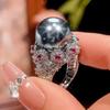Ювелирная вставка Имитация серого жемчуга Ретро кольцо с бриллиантовой закрепкой 14 мм
