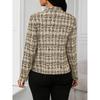 Women's Lightweight Plaid Long Sleeve Jacket - Stylish Open Front Outerwear for Spring & Fall, Black & White Houndstooth Pattern,