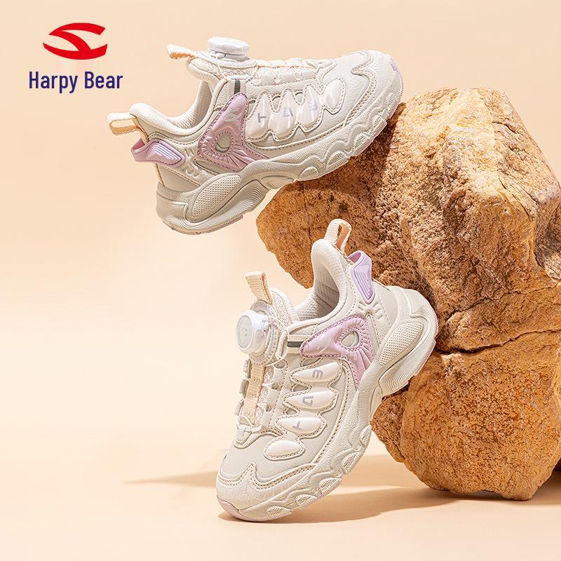 Hapi Bear Girls' Leather Sneakers: Dirt-Resistant, Spring/Autumn, Campus Running Shoes.