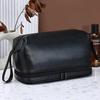 Double-Layered Toiletry Bag for Men Dad Husband Lightweight Leather Travel Shaving Kit Organizer Cosmetic Zipper Pouch