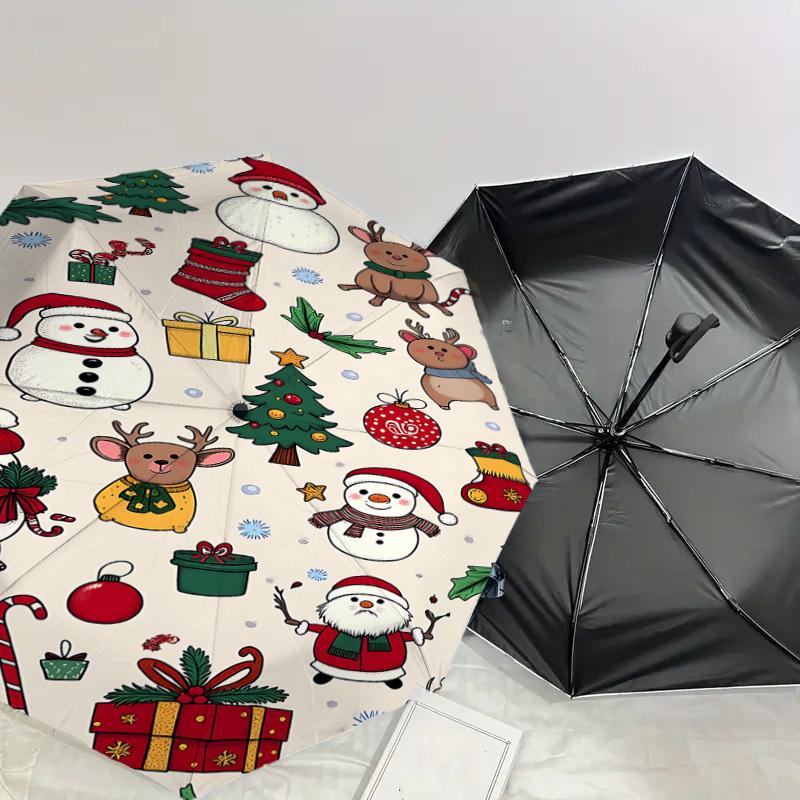 1PC Christmas, ornaments Automatic Open/Close Umbrella with Windproof, 8-Rib Sturdy Canopy, Durable Ribs, Fashionable Design, Outdoor Accessory, Fun P