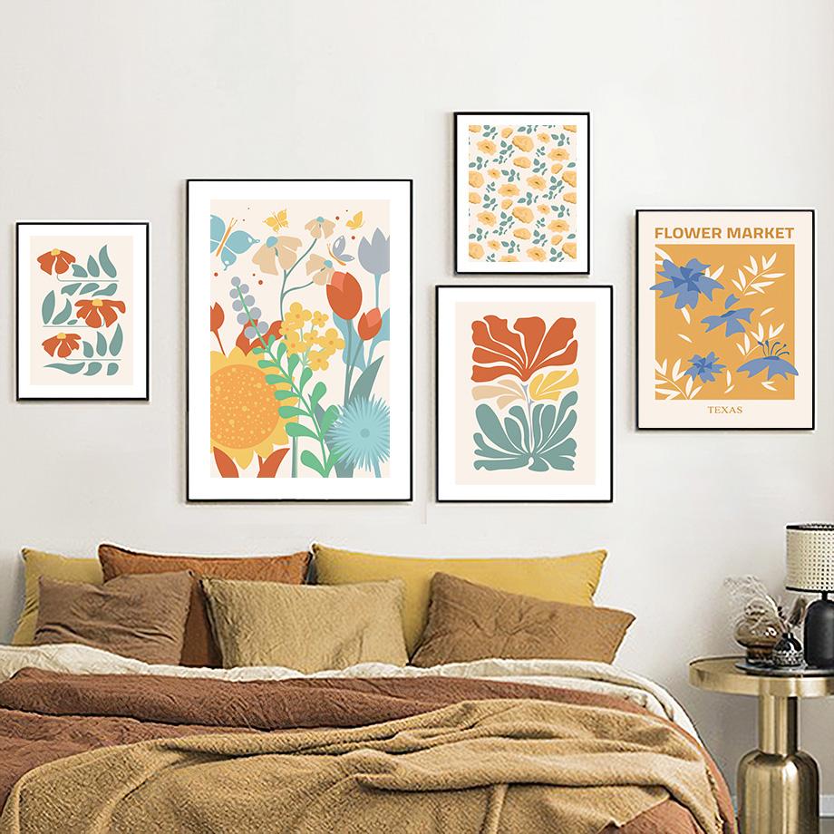 Минималистичный цветной блок, цветок, бабочка, настенные художественные постеры, принты, скандинавская картина на холсте, абстрактные картины для декора гостиной