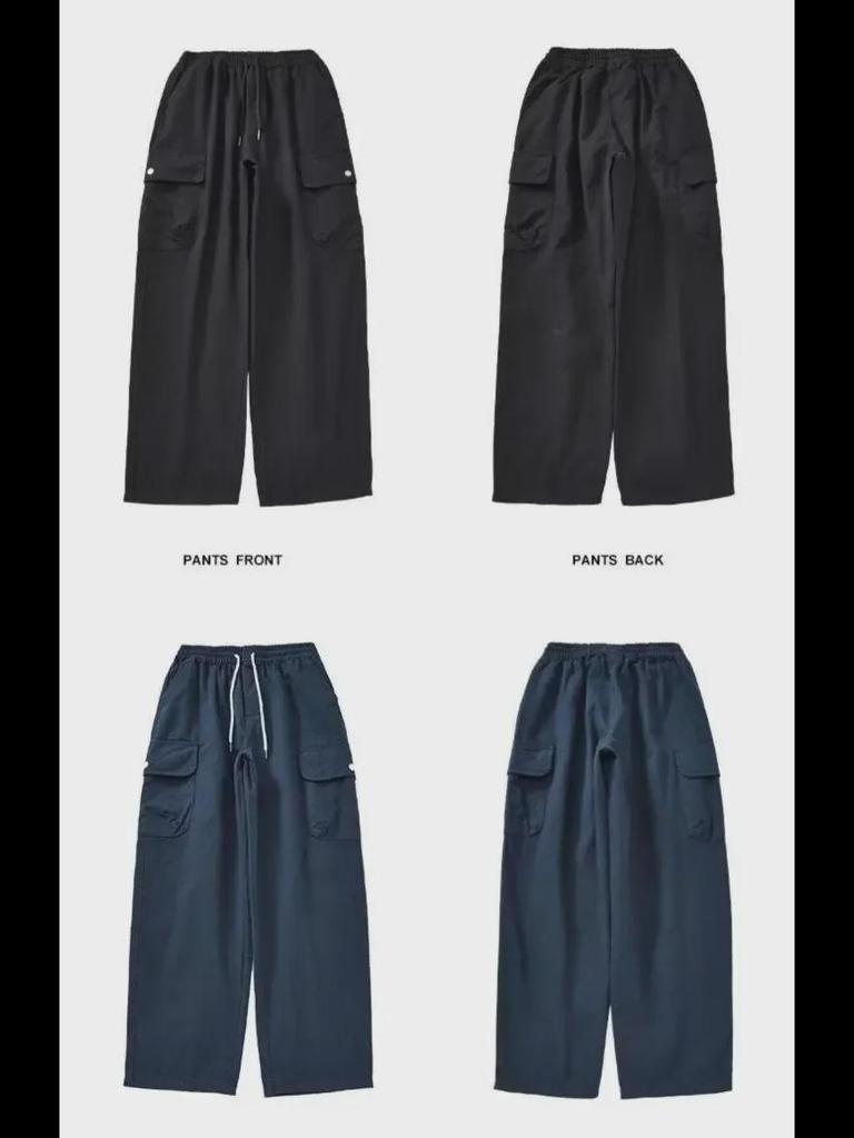 Однотонный мужской японский прямой комбинезон - модный гонконгский стиль, свободный крой, широкие повседневные брюки с карманами