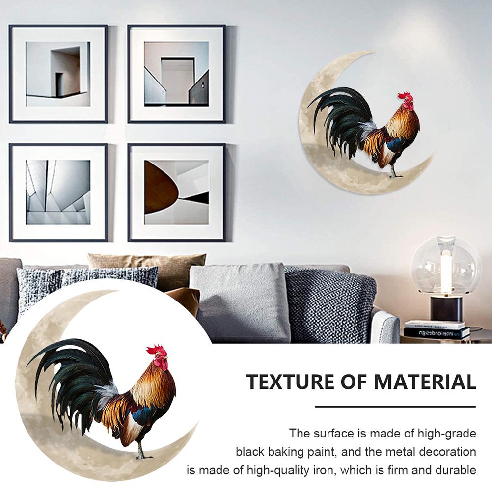 Rooster Moon Wall Decor Metal Wall Hanging Sign Wall Unique Arts Pendant for Outdoor Indoor Home