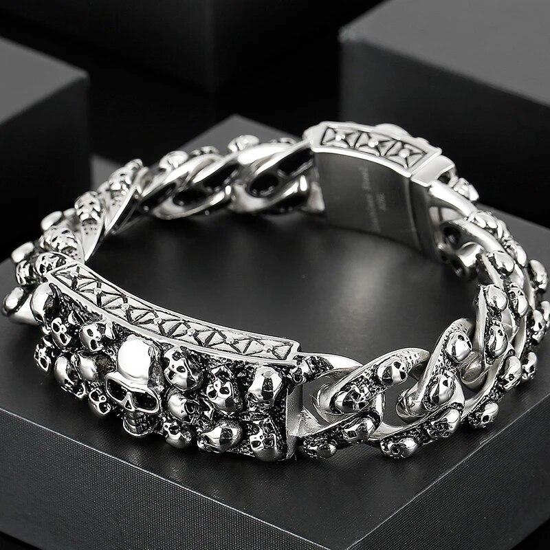 Браслеты с черепом в стиле стимпанк для мужчин из титана, нержавеющая сталь, скелет, мужской браслет, мужские байкерские украшения, подарок на день рождения для мальчиков