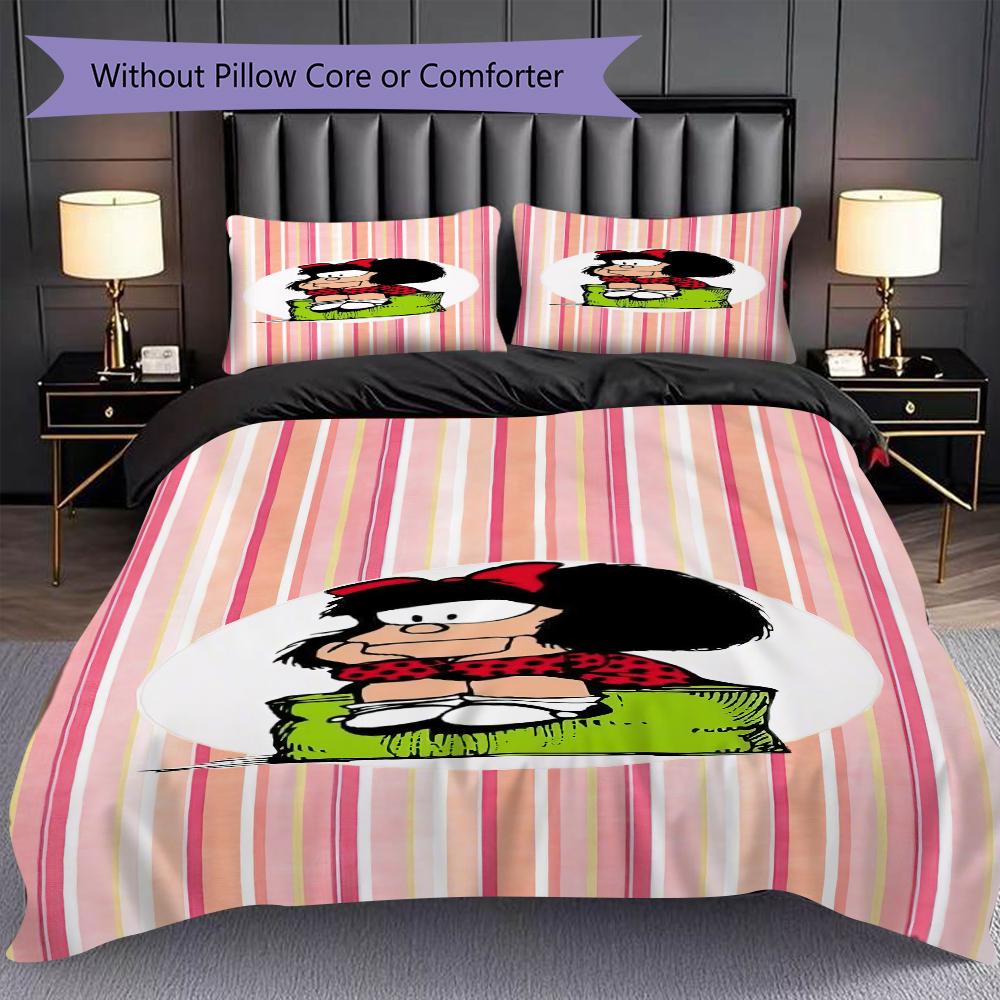 1PC Mafalda pattern Bedding Quilt Set Quilt Cover Pillowcase Home Decoration Birthday Gift (1 * duvet cover + 2 * pillowcase, without core)