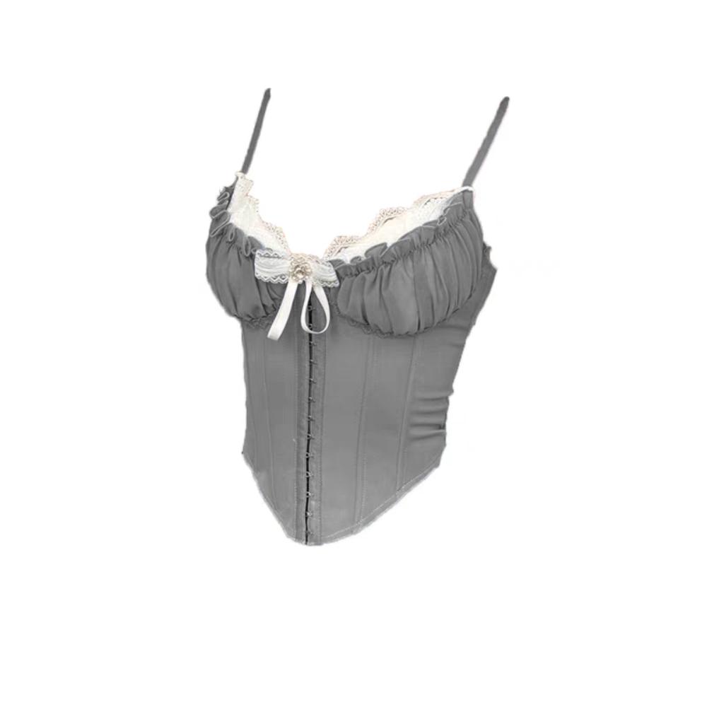 Камисоль с оборками, кружевом и цветком, с пряжкой, облегающий, укороченный топ, модный кружевной корсет, весна-лето