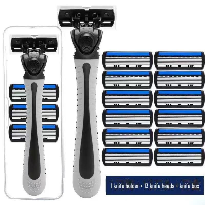 Six-Layer Manual Razor for Men with Stainless Steel Blades