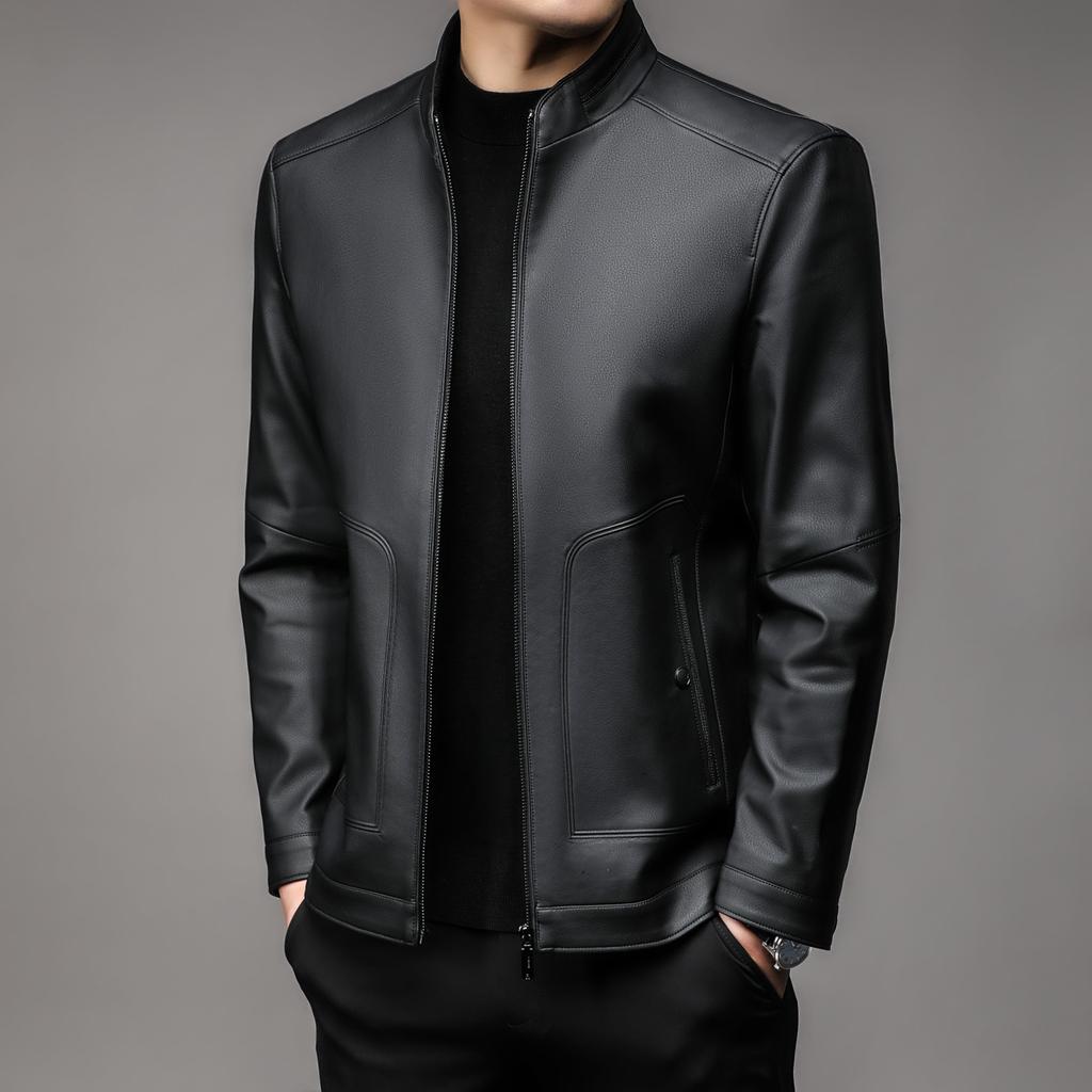 Осенняя флисовая кожаная куртка для мужчин среднего возраста больших размеров с отворотами, кожаная куртка для папы, куртка